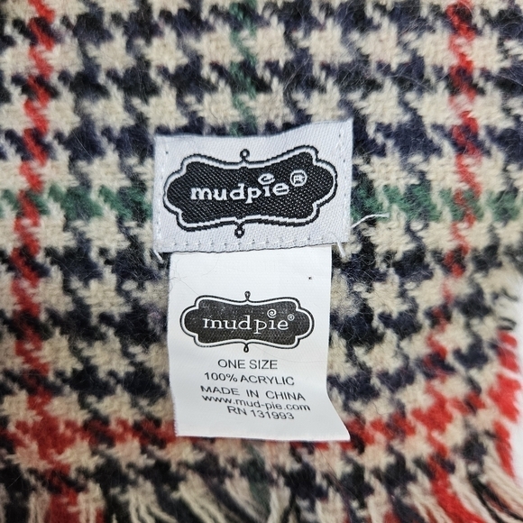 NEW Mud Pie Oversized Reversible Red & White Plaid & Hounds Tooth Scarf Shawl - Picture 6 of 6